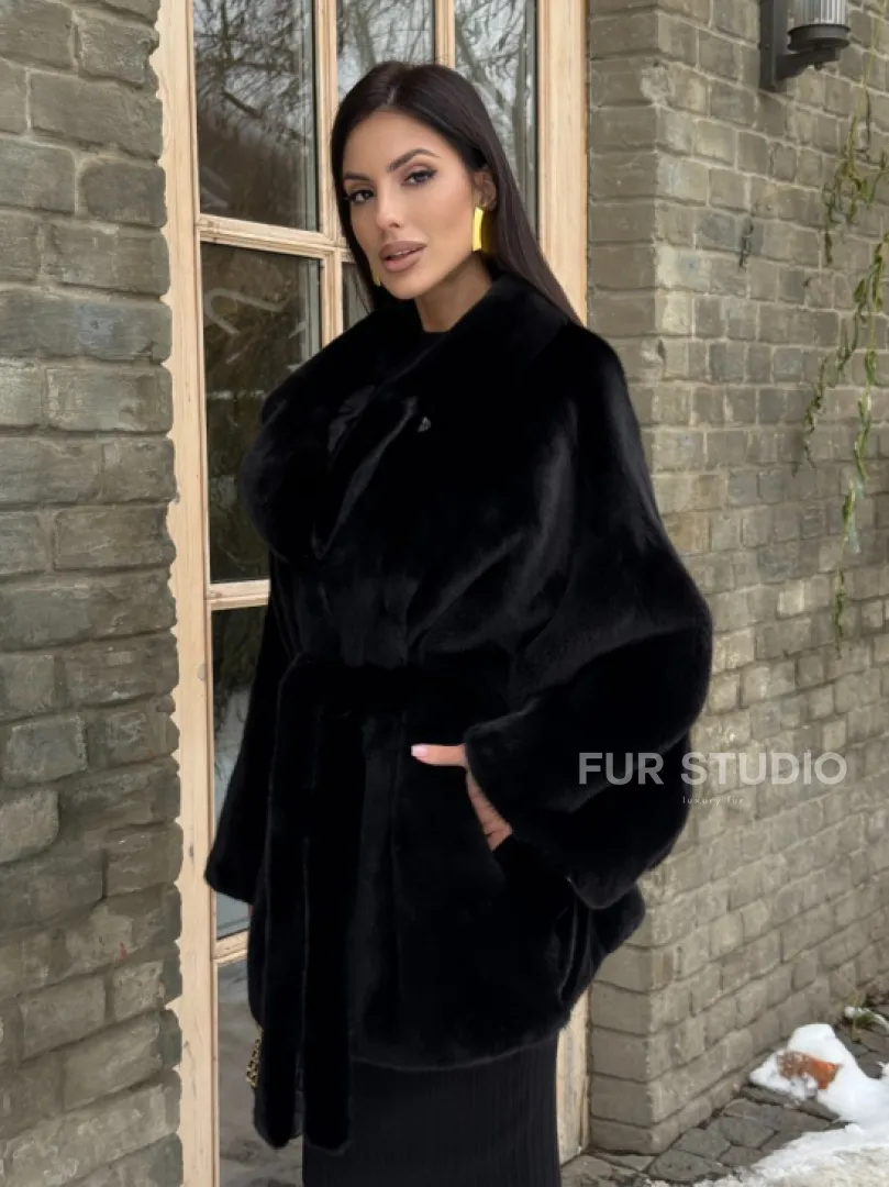 Шуба норковая летучая мышь из аукционной норки - английский воротник - фото 9