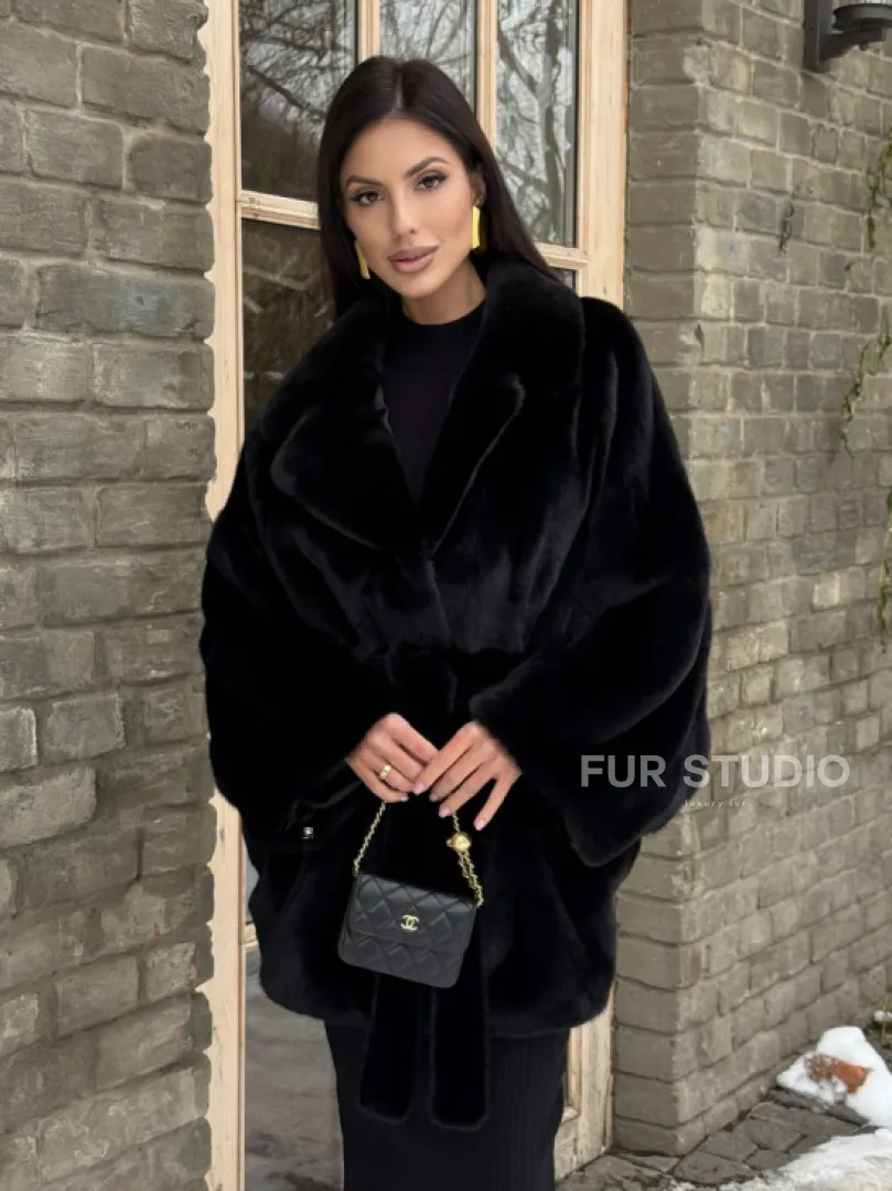 Шуба норковая летучая мышь из аукционной норки - английский воротник - фото 8