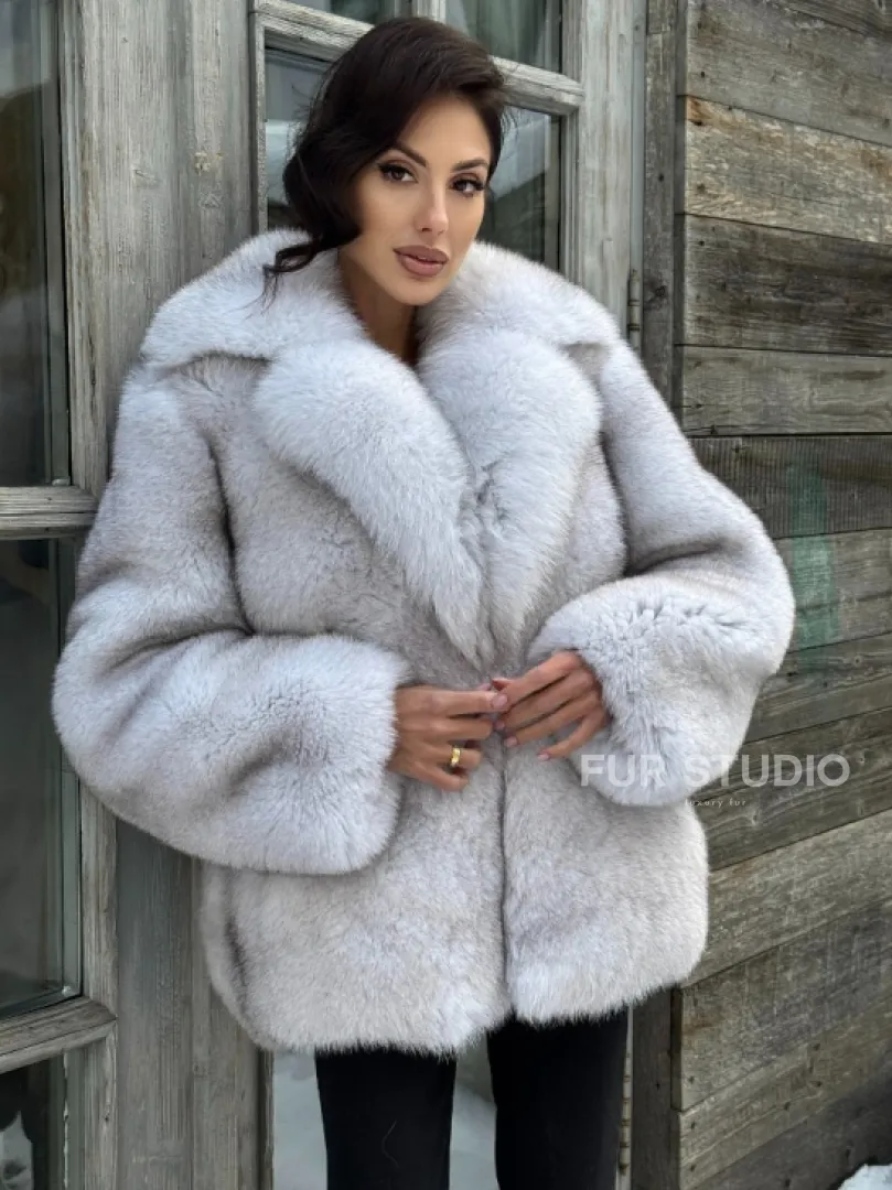 Шуба из финского песца с английским воротником - колотый лёд - фото 0
