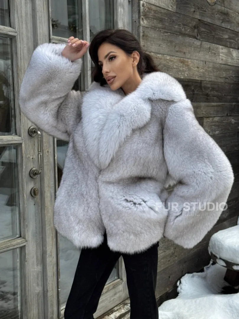 Шуба из финского песца с английским воротником - колотый лёд - фото 15