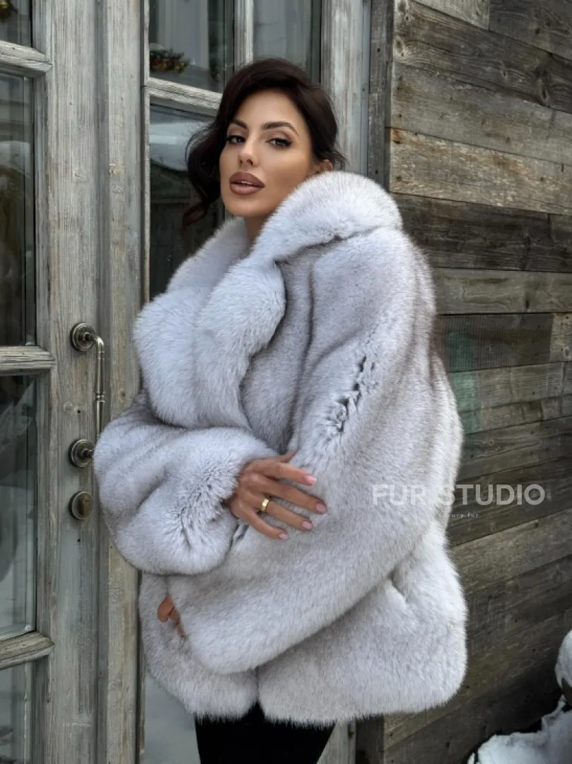 Шуба из финского песца с английским воротником - колотый лёд - фото 9