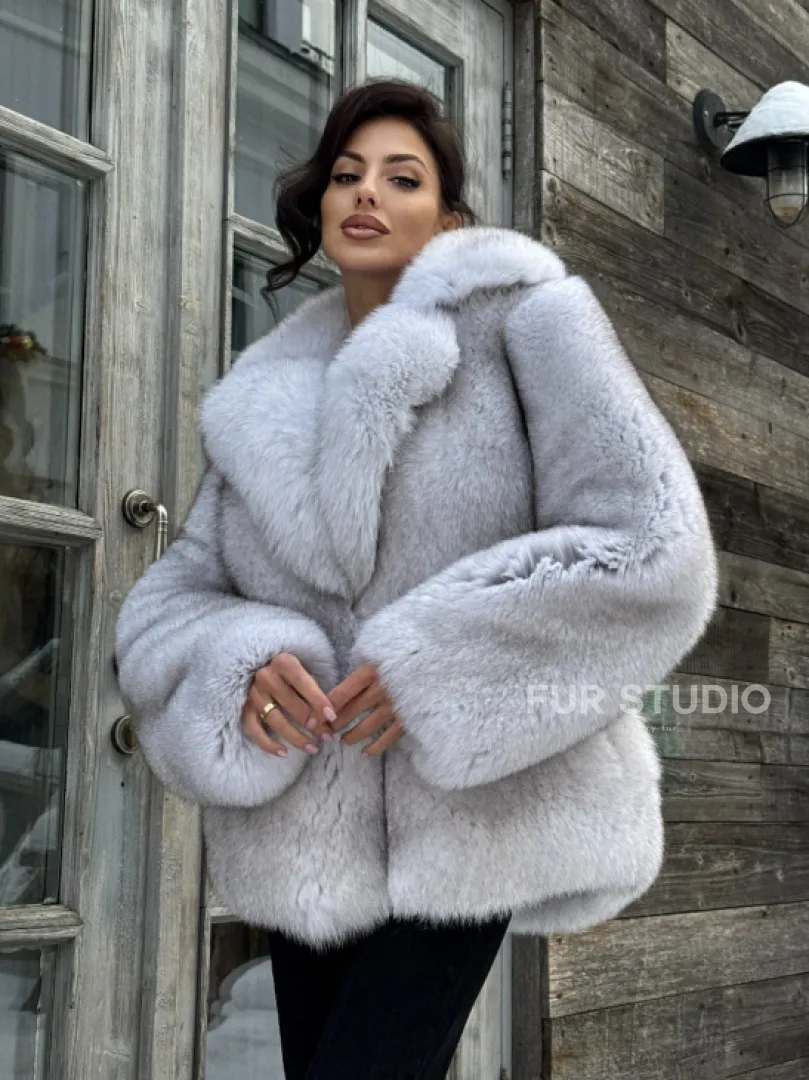 Шуба из финского песца с английским воротником - колотый лёд - фото 12
