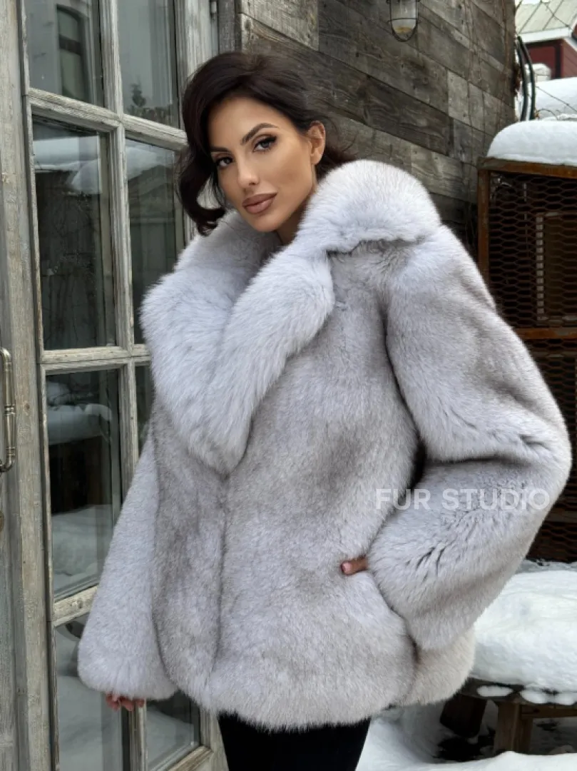 Шуба из финского песца с английским воротником - колотый лёд - фото 7