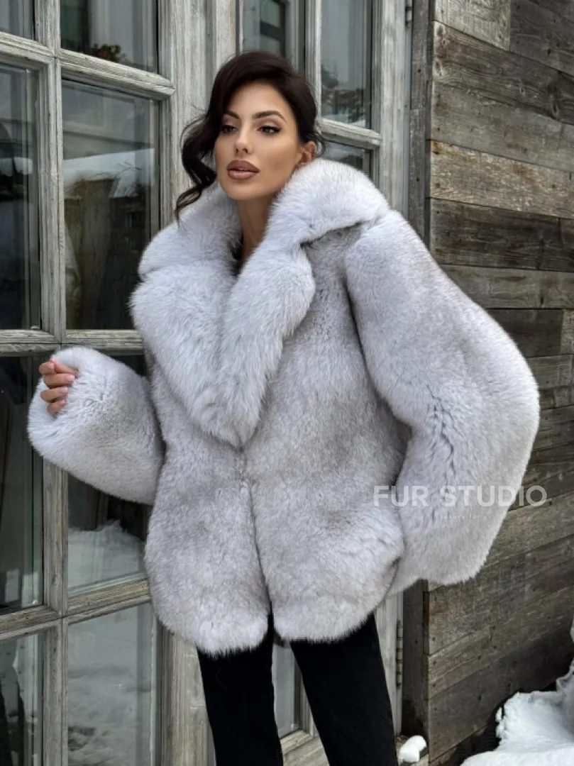 Шуба из финского песца с английским воротником - колотый лёд - фото 8