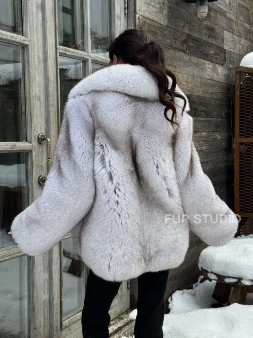 Шуба из финского песца с английским воротником - колотый лёд - фото 10