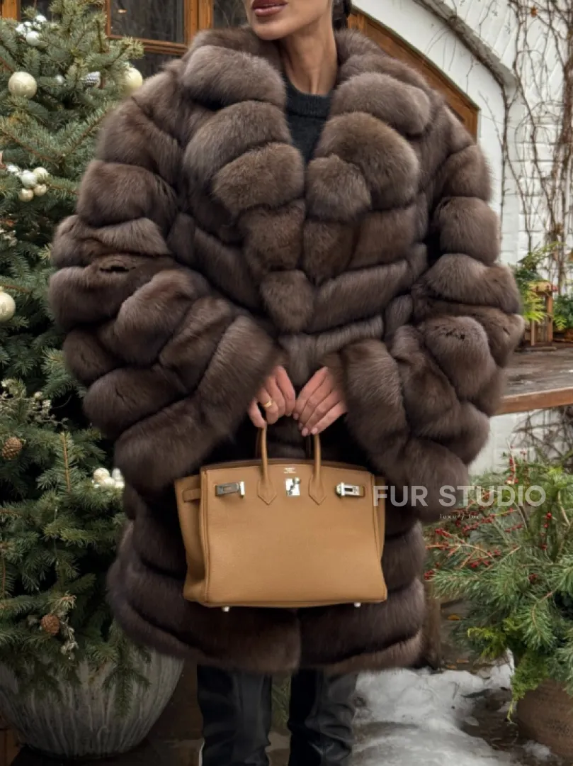 Шуба из соболя баргузинского с английски воротником SILVER 1-2 - фото 1