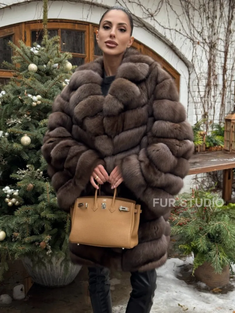 Шуба из соболя баргузинского с английски воротником SILVER 1-2 - фото 3