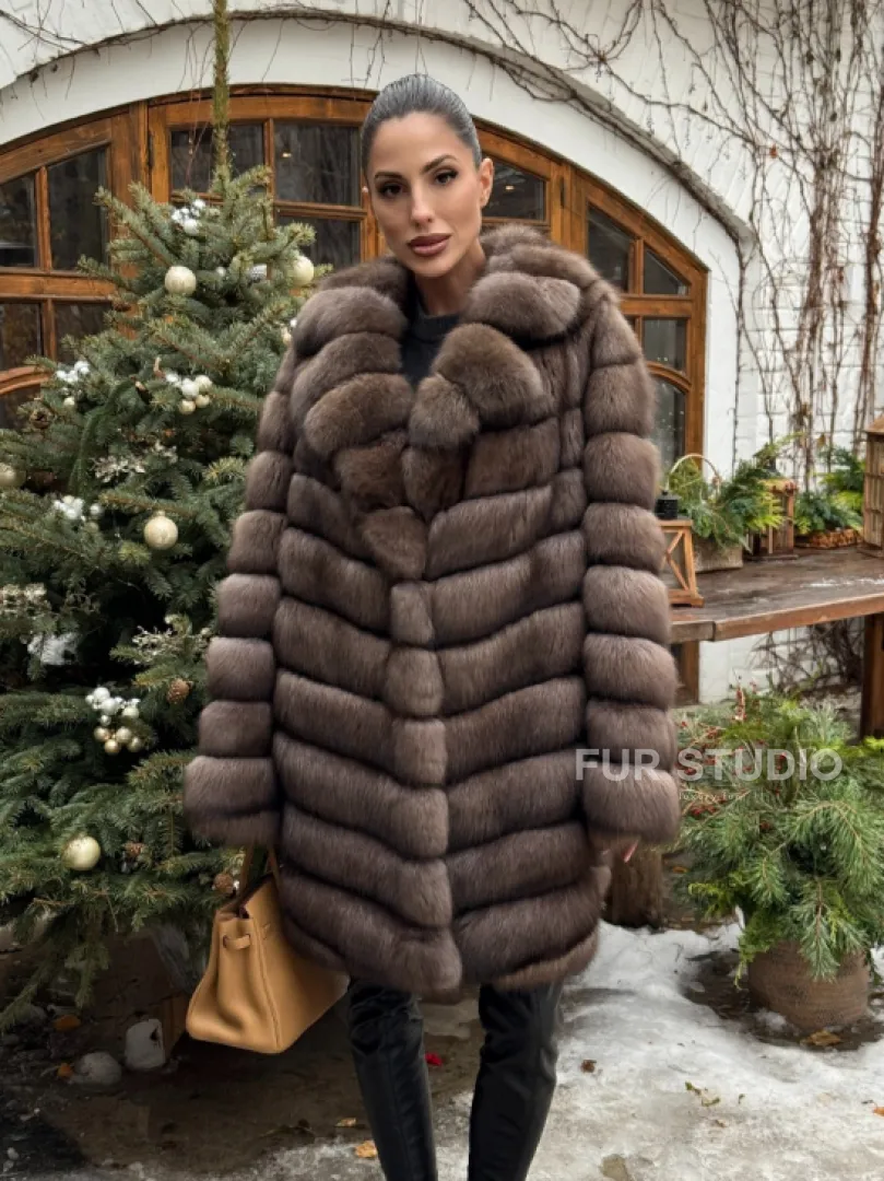 Шуба из соболя баргузинского с английски воротником SILVER 1-2 - фото 12