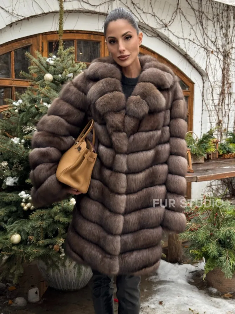 Шуба из соболя баргузинского с английски воротником SILVER 1-2 - фото 0