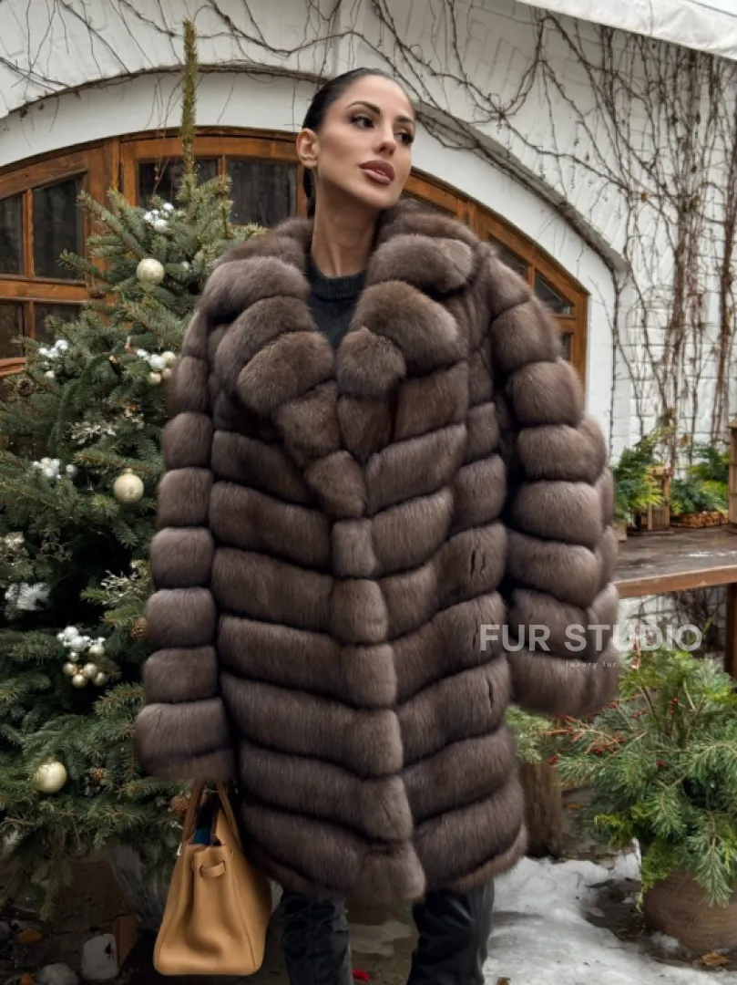 Шуба из соболя баргузинского с английски воротником SILVER 1-2 - фото 10