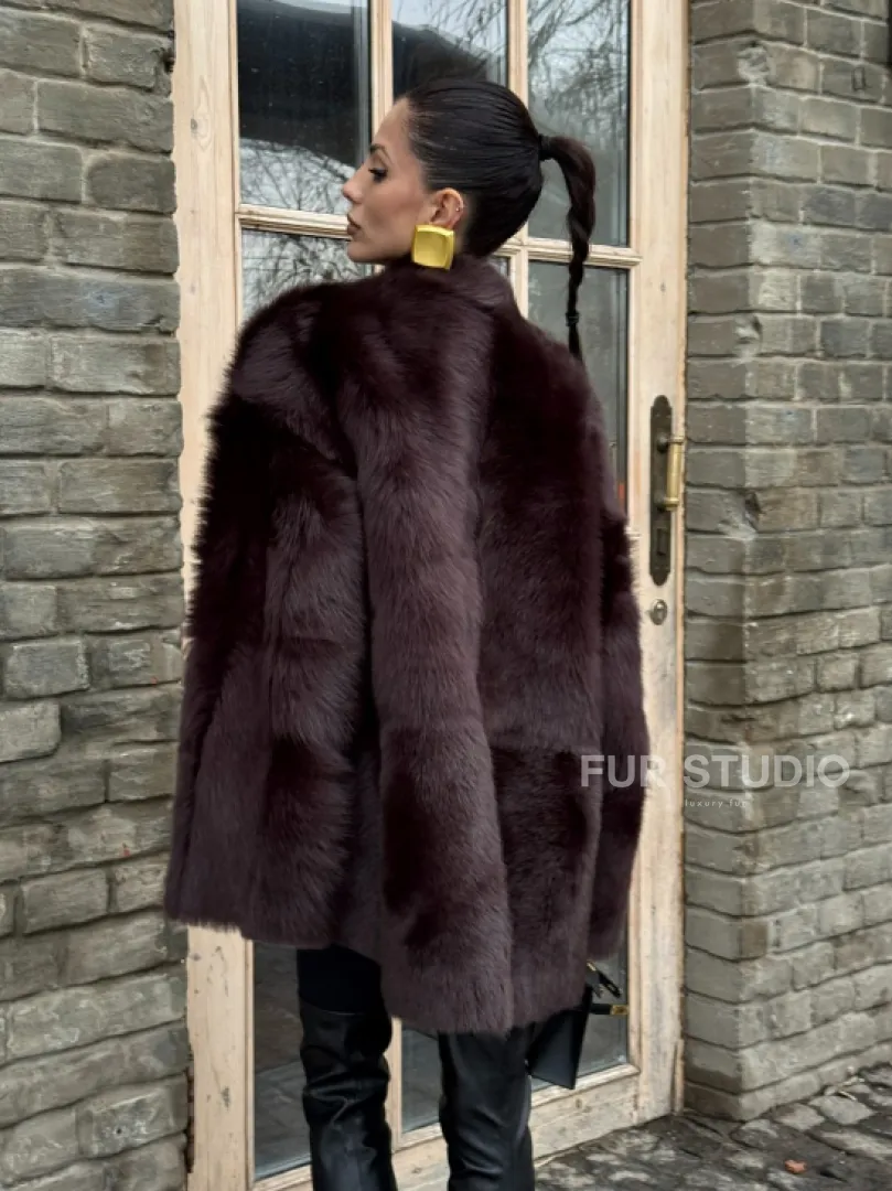 Двухсторонняя женская дубленка из итальянской тосканы Burgundy