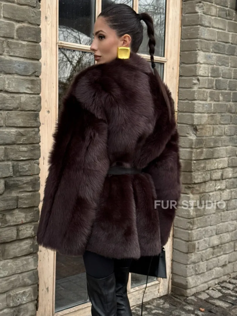 Двухсторонняя женская дубленка из итальянской тосканы Burgundy