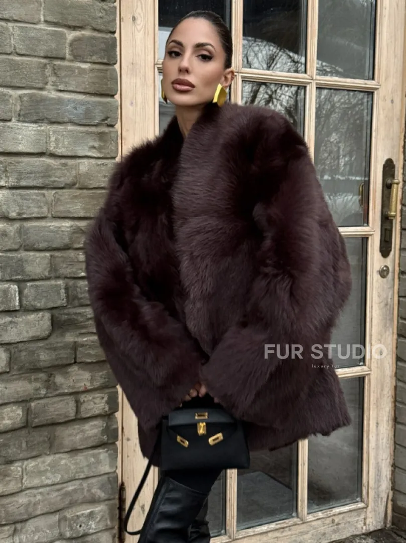 Двухсторонняя женская дубленка из итальянской тосканы Burgundy