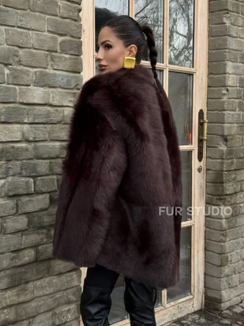 Двухсторонняя женская дубленка из итальянской тосканы Burgundy