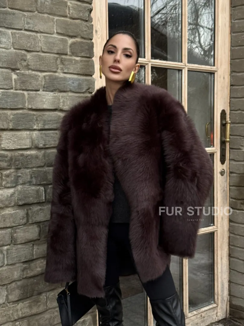 Двухсторонняя женская дубленка из итальянской тосканы Burgundy