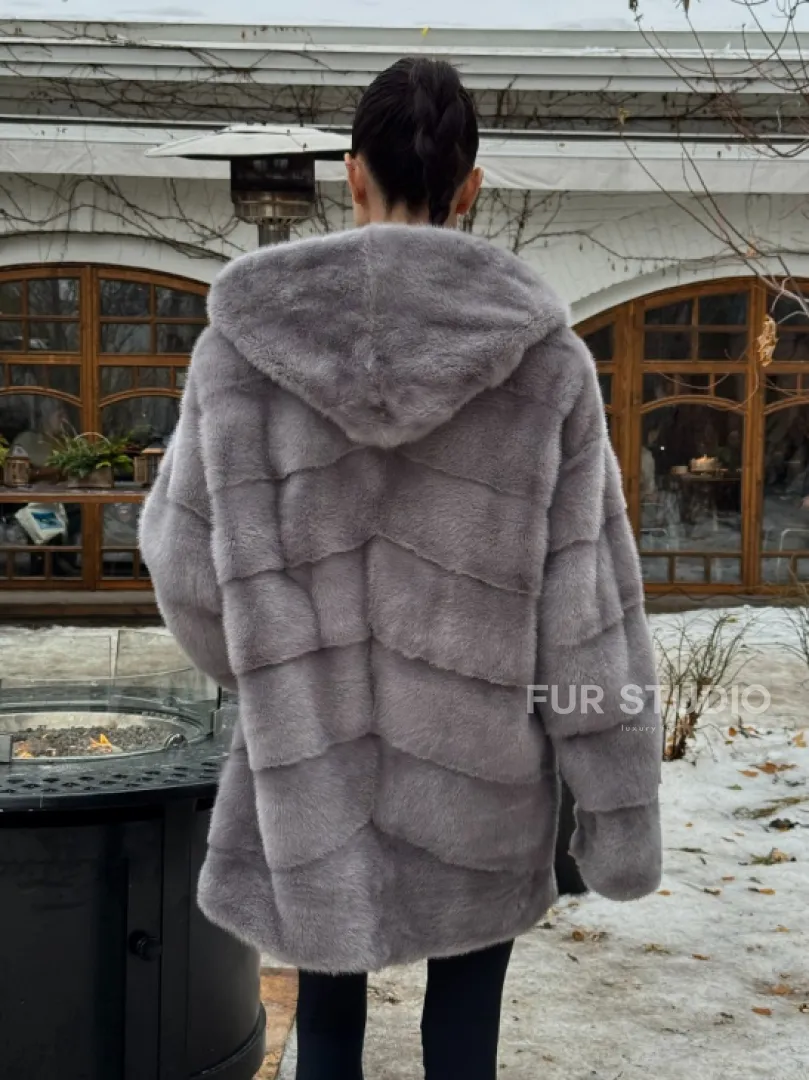 Полушубок норковый с капюшоном - фото 6