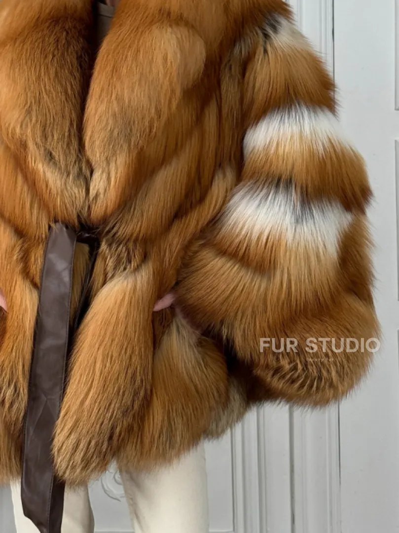 Шуба - пончо из меха огненной лисы огненно-рыжая - фото 1