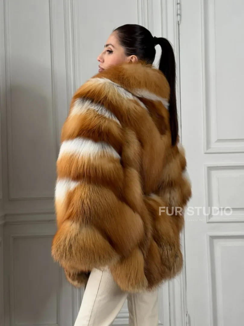 Шуба - пончо из меха огненной лисы огненно-рыжая - фото 5