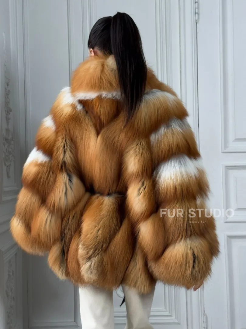 Шуба - пончо из меха огненной лисы огненно-рыжая - фото 2