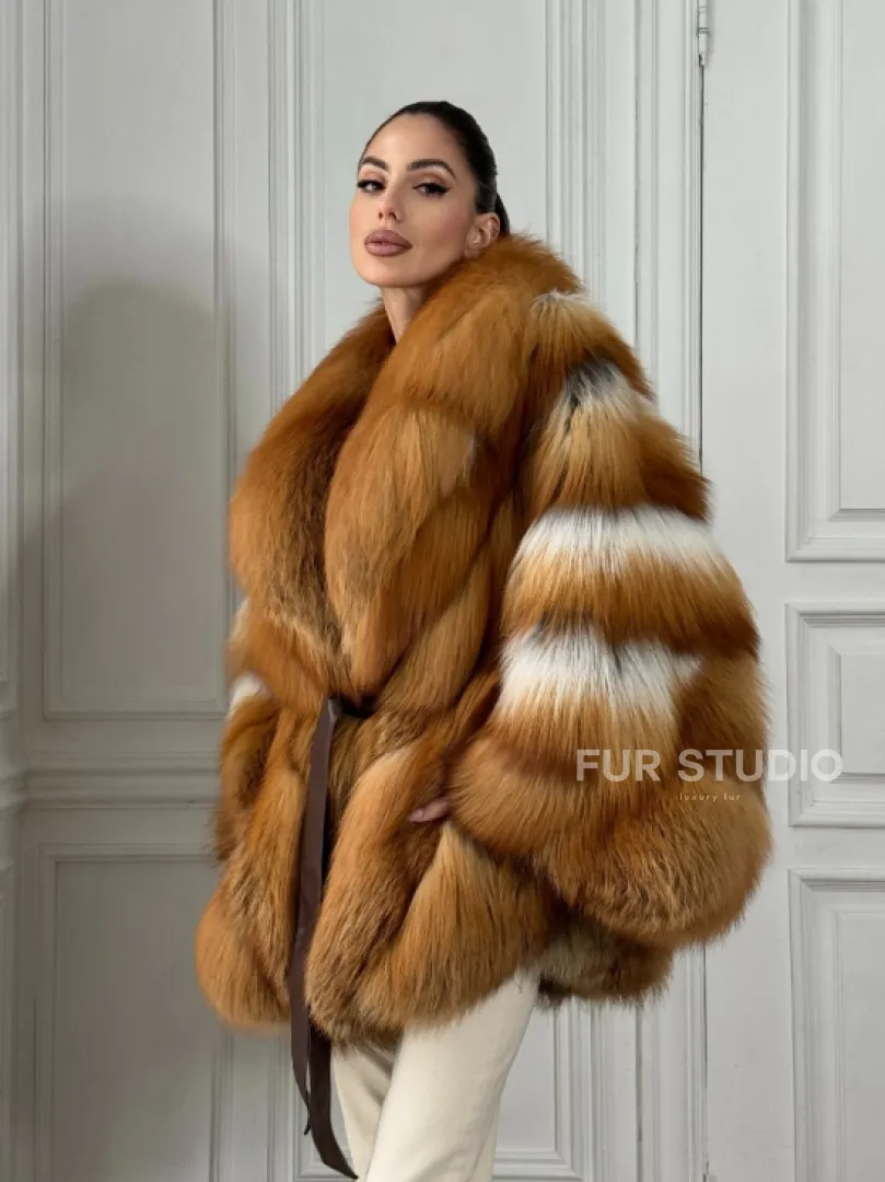 Шуба - пончо из меха огненной лисы огненно-рыжая - фото 6