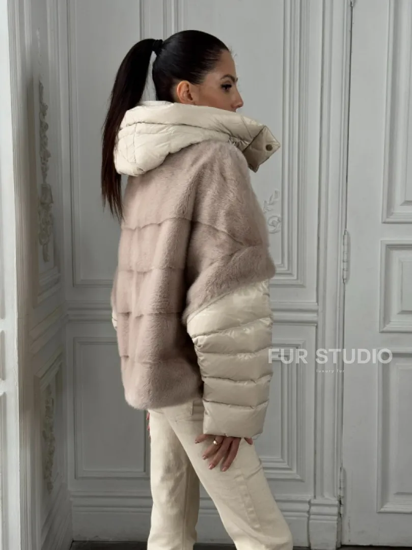 Норковый женский полушубок-жилет 2в1 в цвете «Нюд» - фото 2