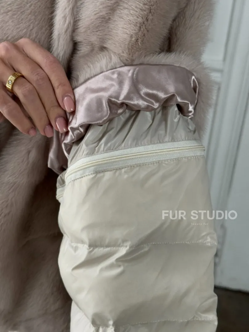 Норковый женский полушубок-жилет 2в1 в цвете «Нюд» - фото 1