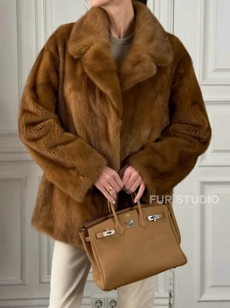 Полушубок норковый Vintage Dark Gold с английским воротником
