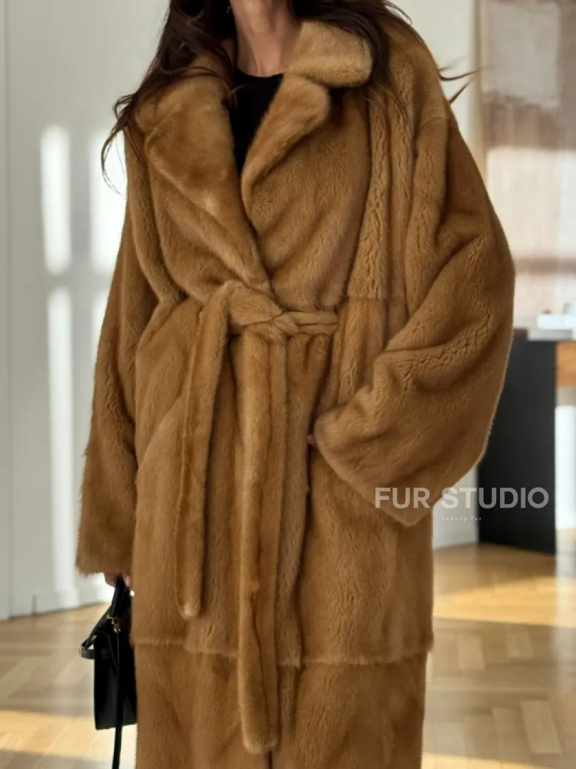 Норковая шуба - кимоно из меха норки premium golg fur со шлицей