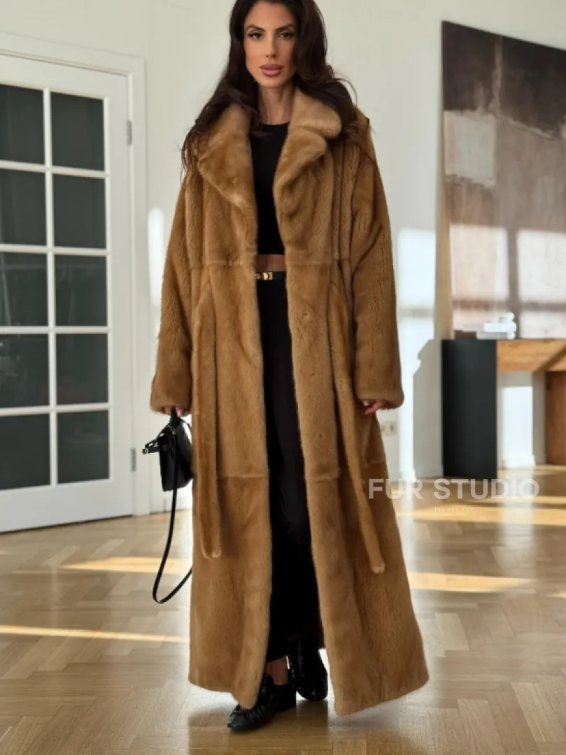 Норковая шуба - кимоно из меха норки premium golg fur со шлицей