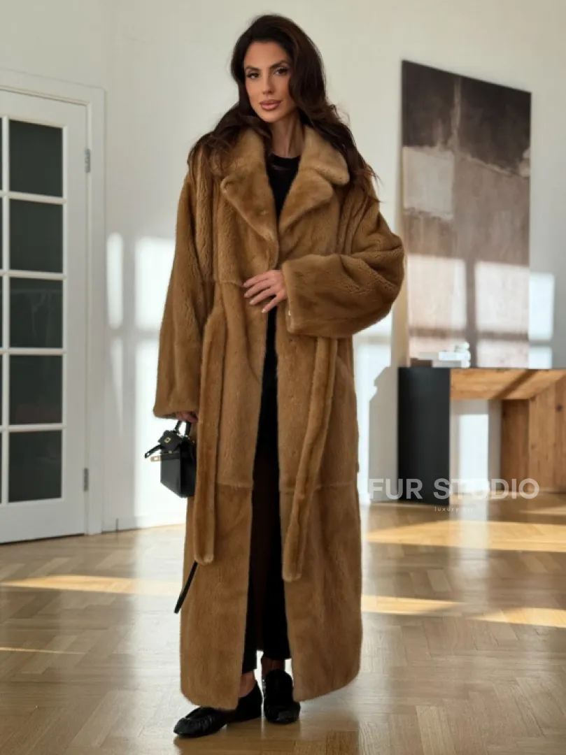 Норковая шуба - кимоно из меха норки premium golg fur со шлицей