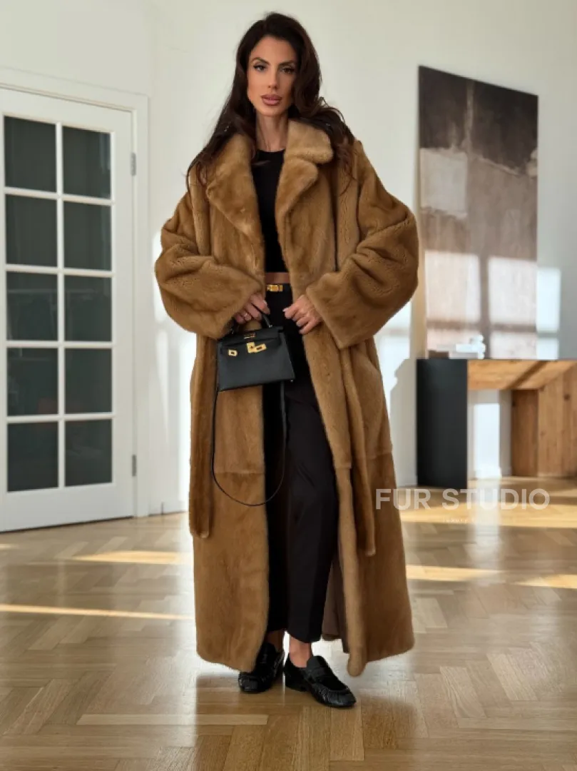 Норковая шуба - кимоно из меха норки premium golg fur со шлицей