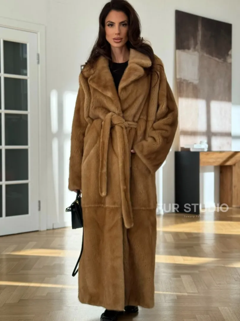 Норковая шуба - кимоно из меха норки premium golg fur со шлицей