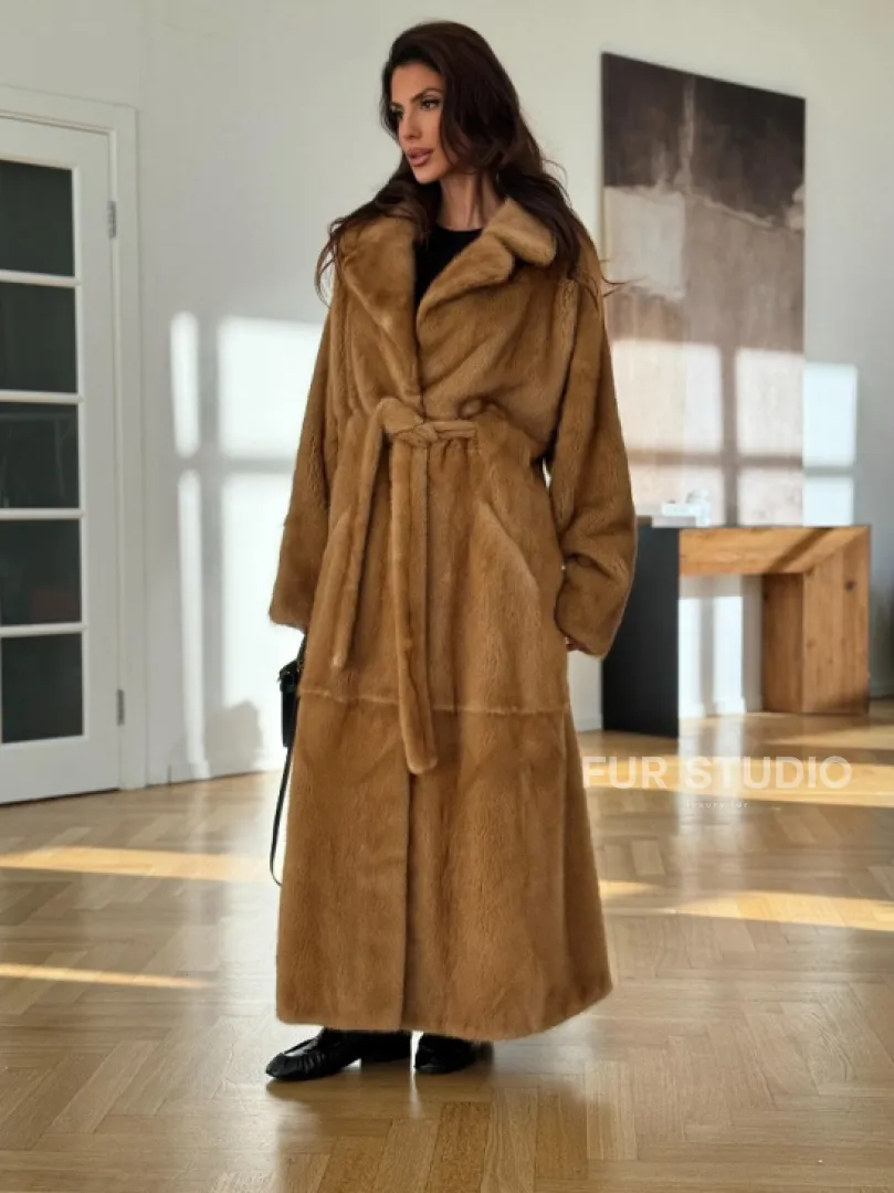 Норковая шуба - кимоно из меха норки premium golg fur со шлицей