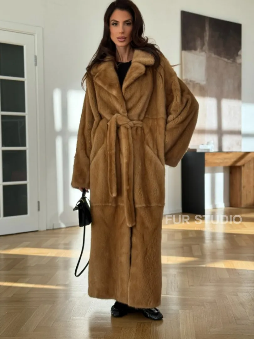 Норковая шуба - кимоно из меха норки premium golg fur со шлицей