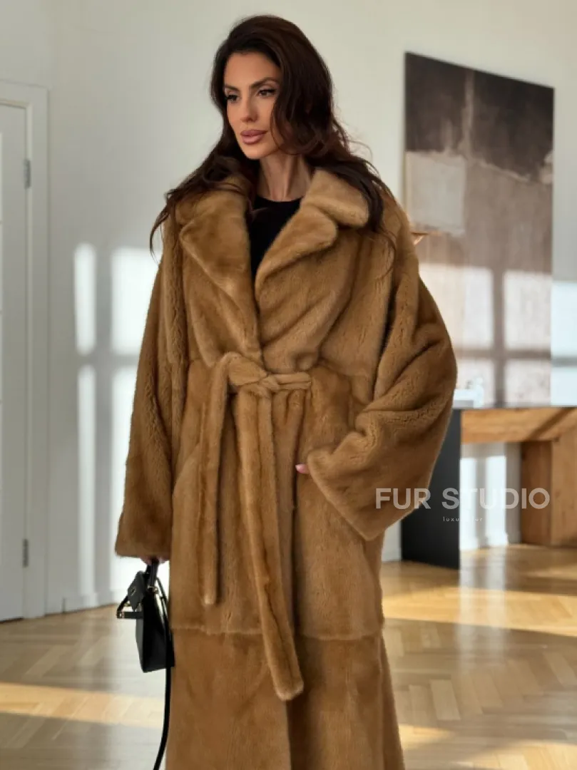 Норковая шуба - кимоно из меха норки premium golg fur со шлицей