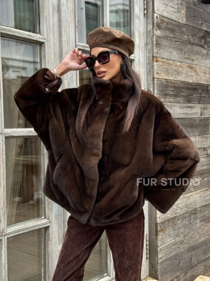 Норковый полушубок из меха аукционной норки, стойка воротник - фото 12