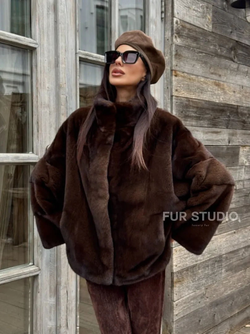 Норковый полушубок из меха аукционной норки, стойка воротник - фото 13