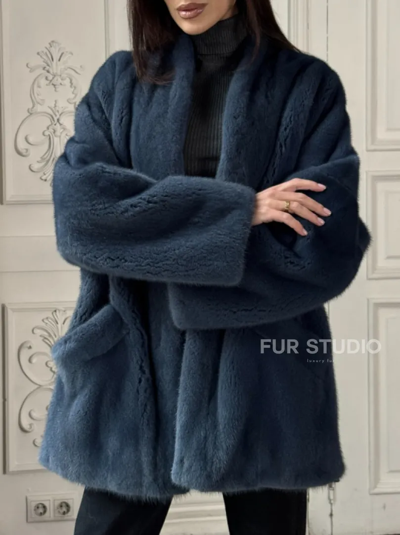 Женский меховой жакет из скандинавской норки с V-образным воротником - фото 1