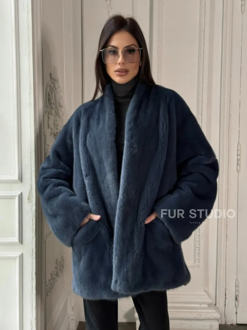 Женский меховой жакет из скандинавской норки с V-образным воротником - фото 7