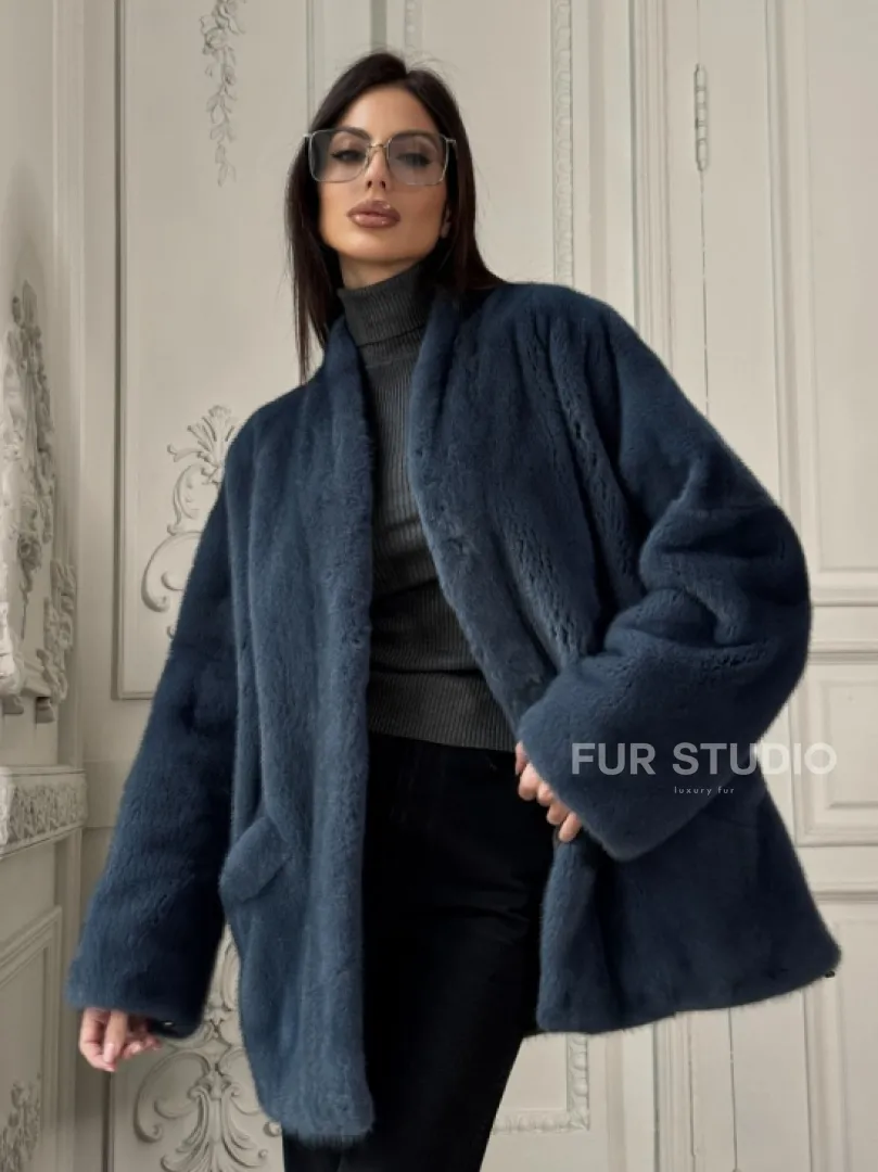 Женский меховой жакет из скандинавской норки с V-образным воротником - фото 0