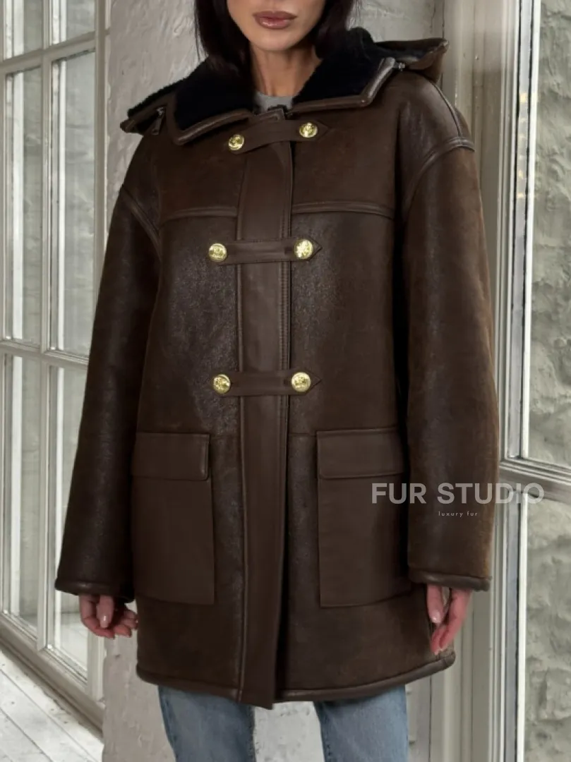 Двухсторонняя дублёнка из овчины с отстегивающимся капюшоном - фото 3