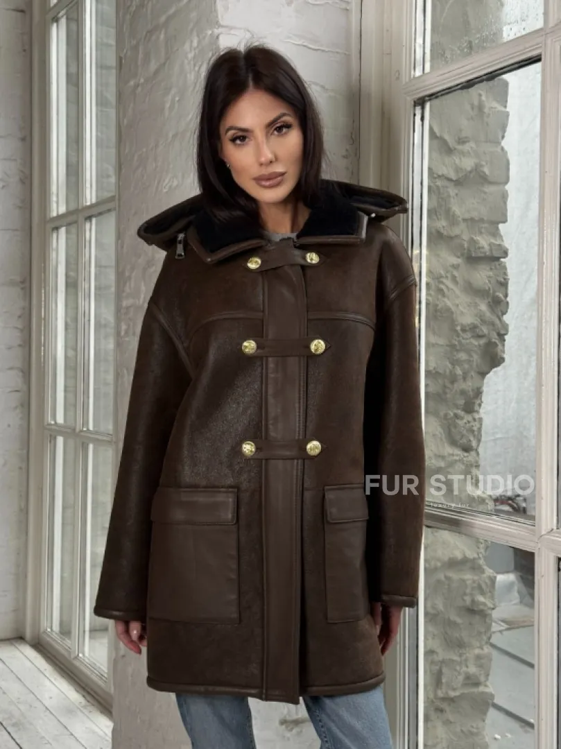 Двухсторонняя дублёнка из овчины с отстегивающимся капюшоном - фото 8