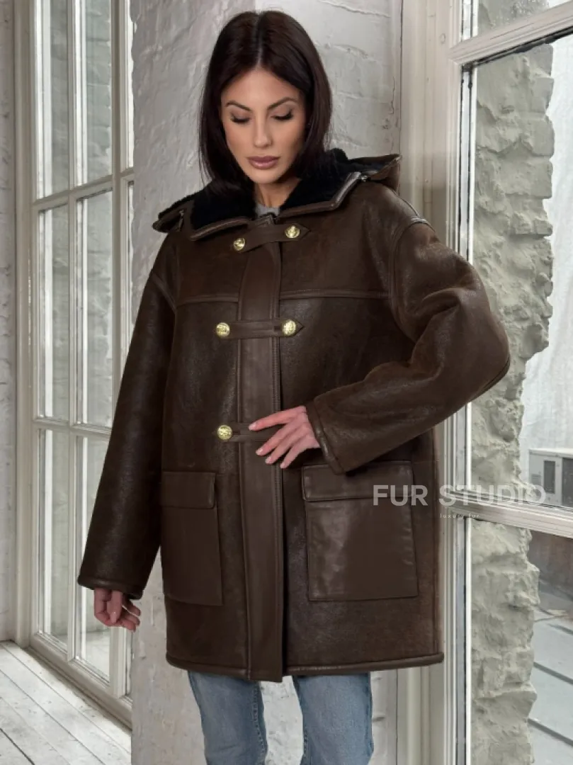 Двухсторонняя дублёнка из овчины с отстегивающимся капюшоном - фото 5