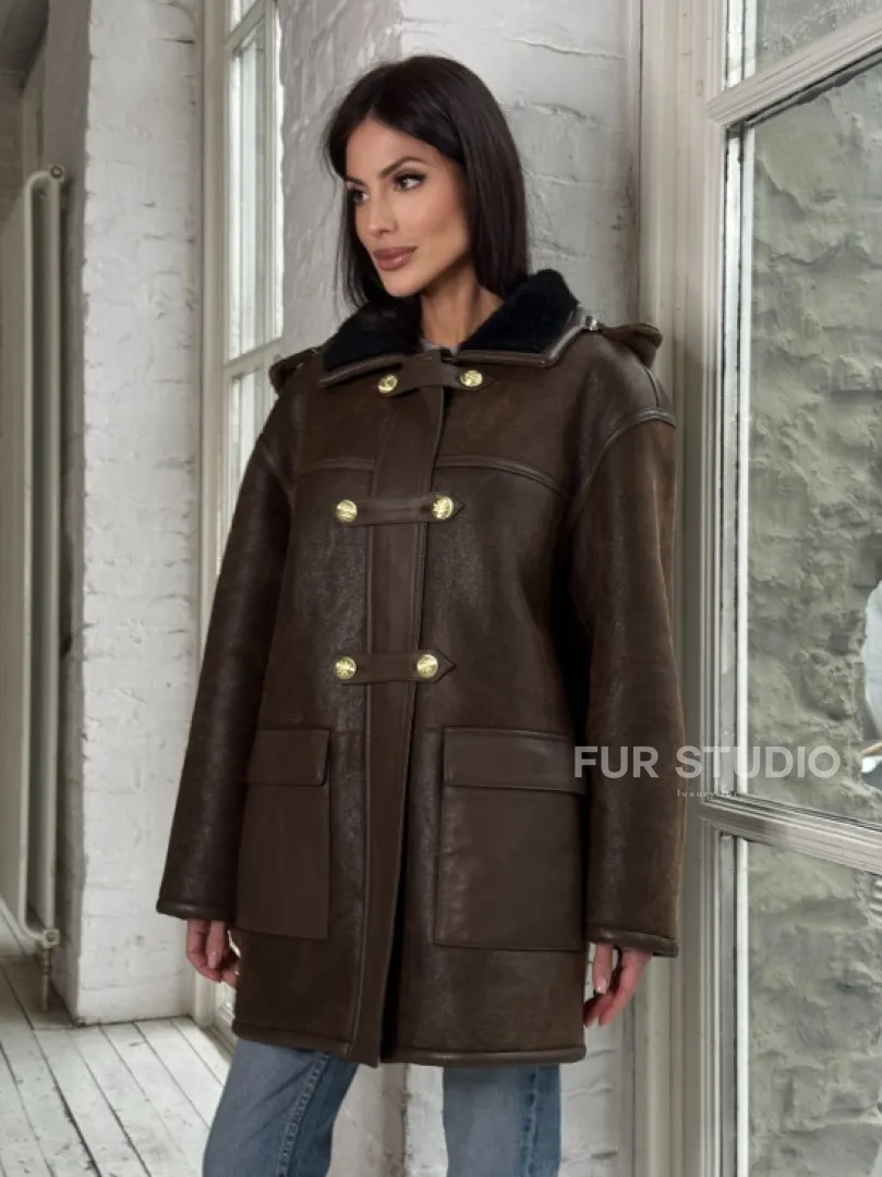 Двухсторонняя дублёнка из овчины с отстегивающимся капюшоном - фото 7