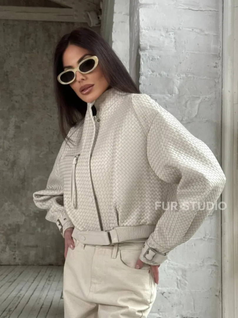 Женская курточка - бомбер из плетеной кожи Ivory - фото 11