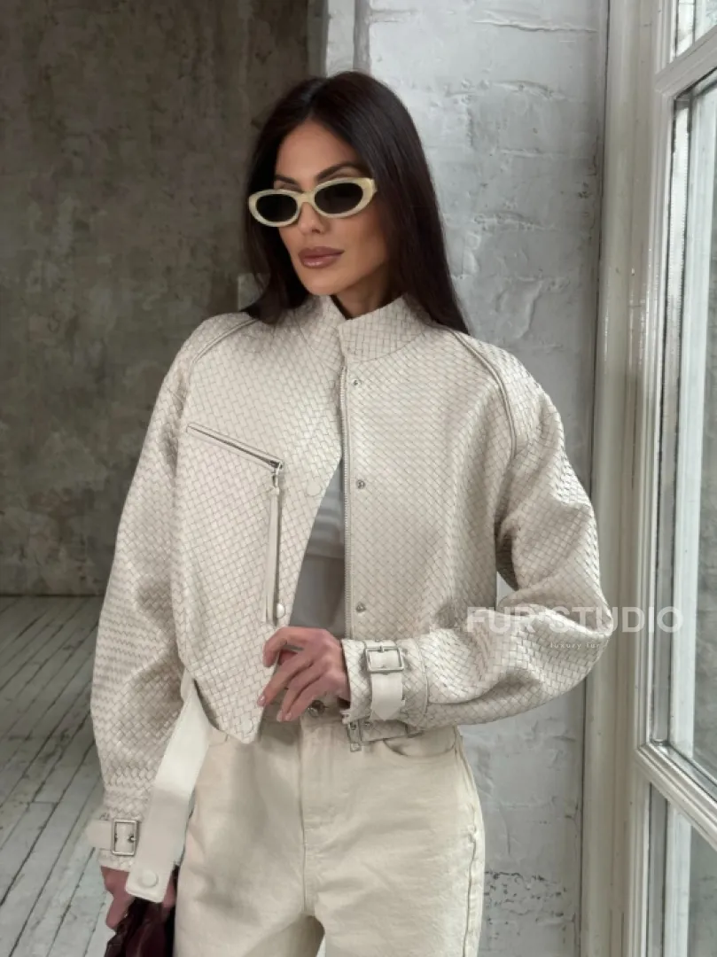 Женская курточка - бомбер из плетеной кожи Ivory - фото 10