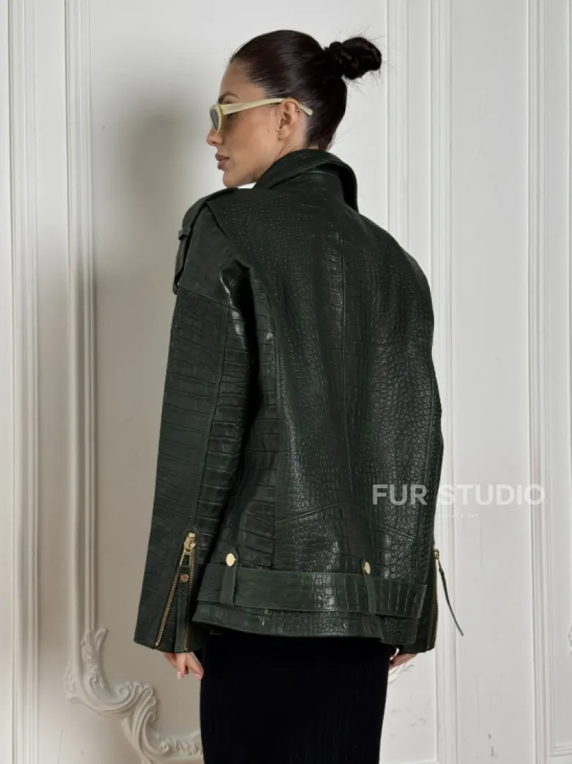 Куртка - косуха из натуральной кожи «CROCO» Dark green