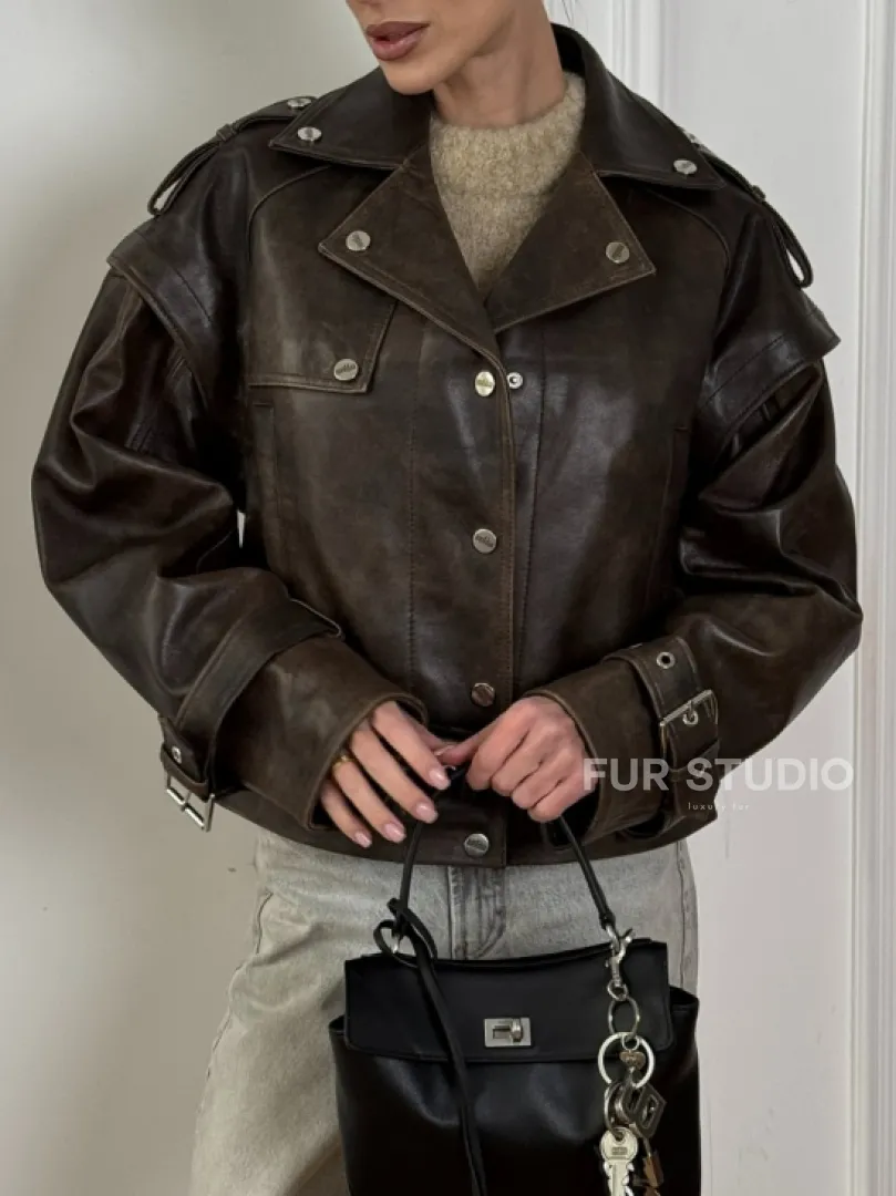 Женская косуха - жилет 2в1 трансформер из натуральной винтажной кожи