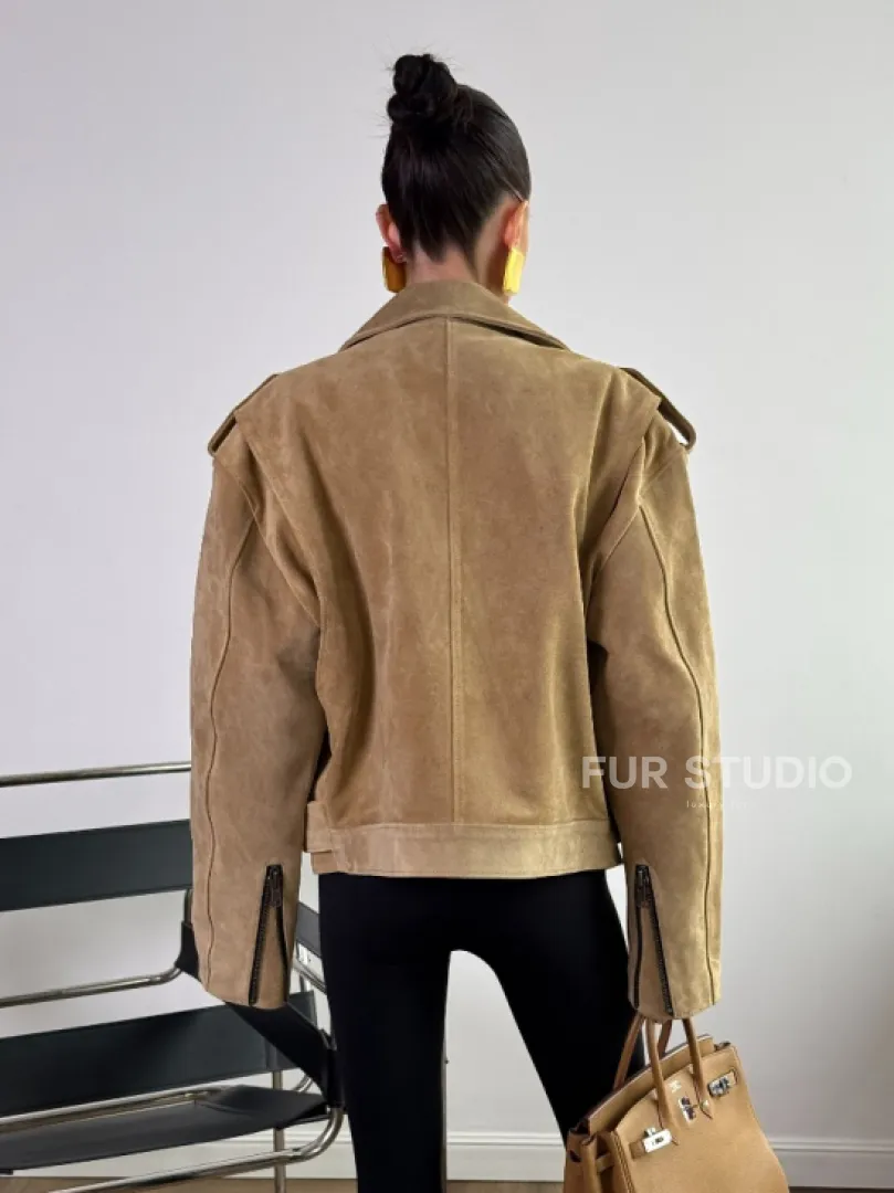 Косуха «Прямой Оверсайз» из мягкой кожи (замши) Camel - фото 4