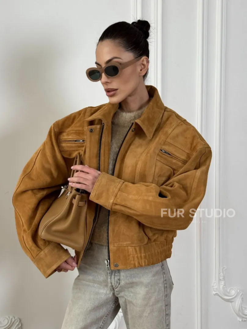 Женская замшевая куртка бомбер Camel  - «High street style»